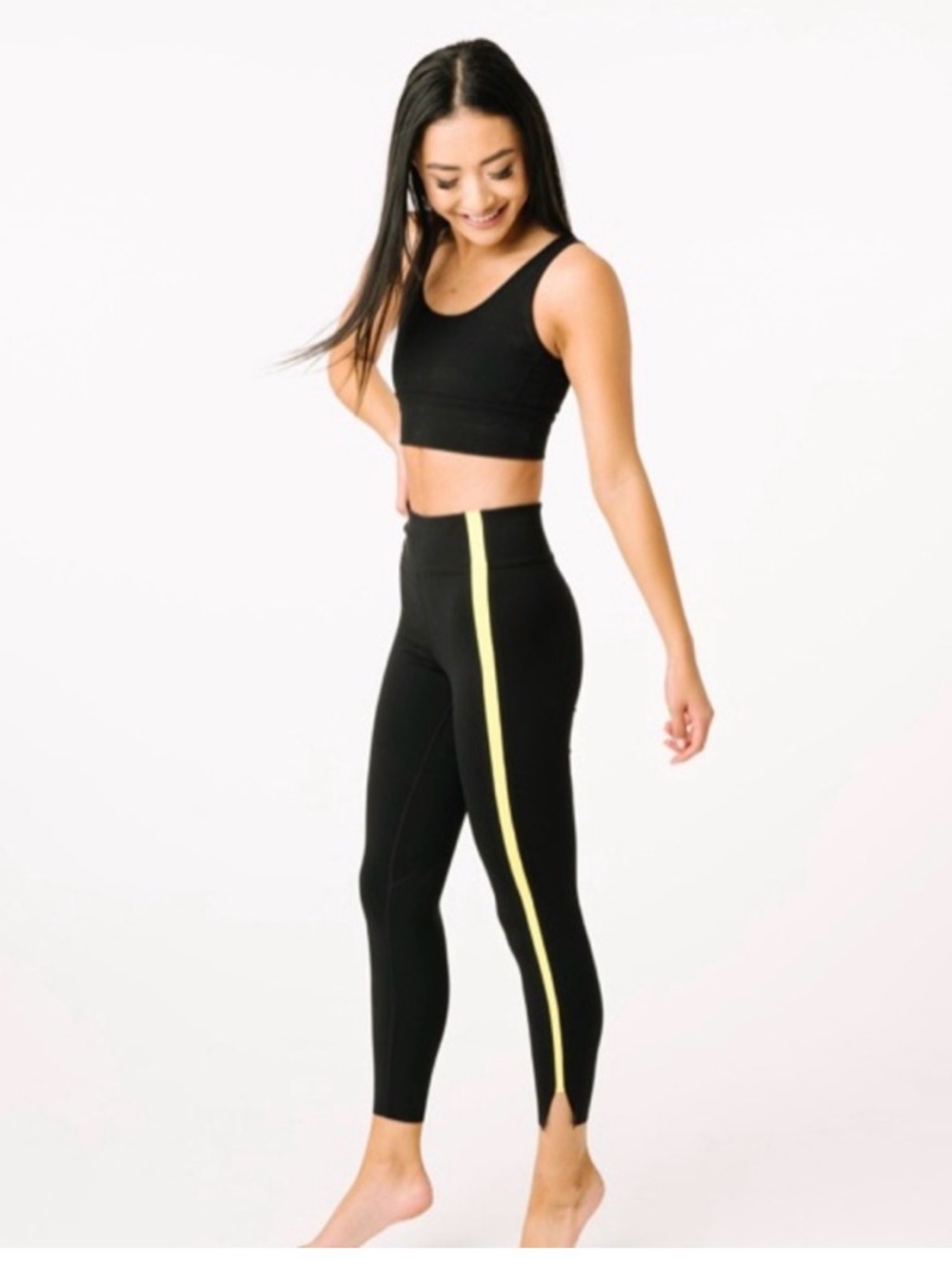 Zyia Black Neon Yellow Tape Luxe Hi Rise 7/8 Leggings Sz 0/2